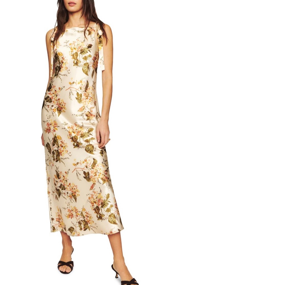 NWT Reformation Aden Silk Dress Cream/Yellow Size Small $348
